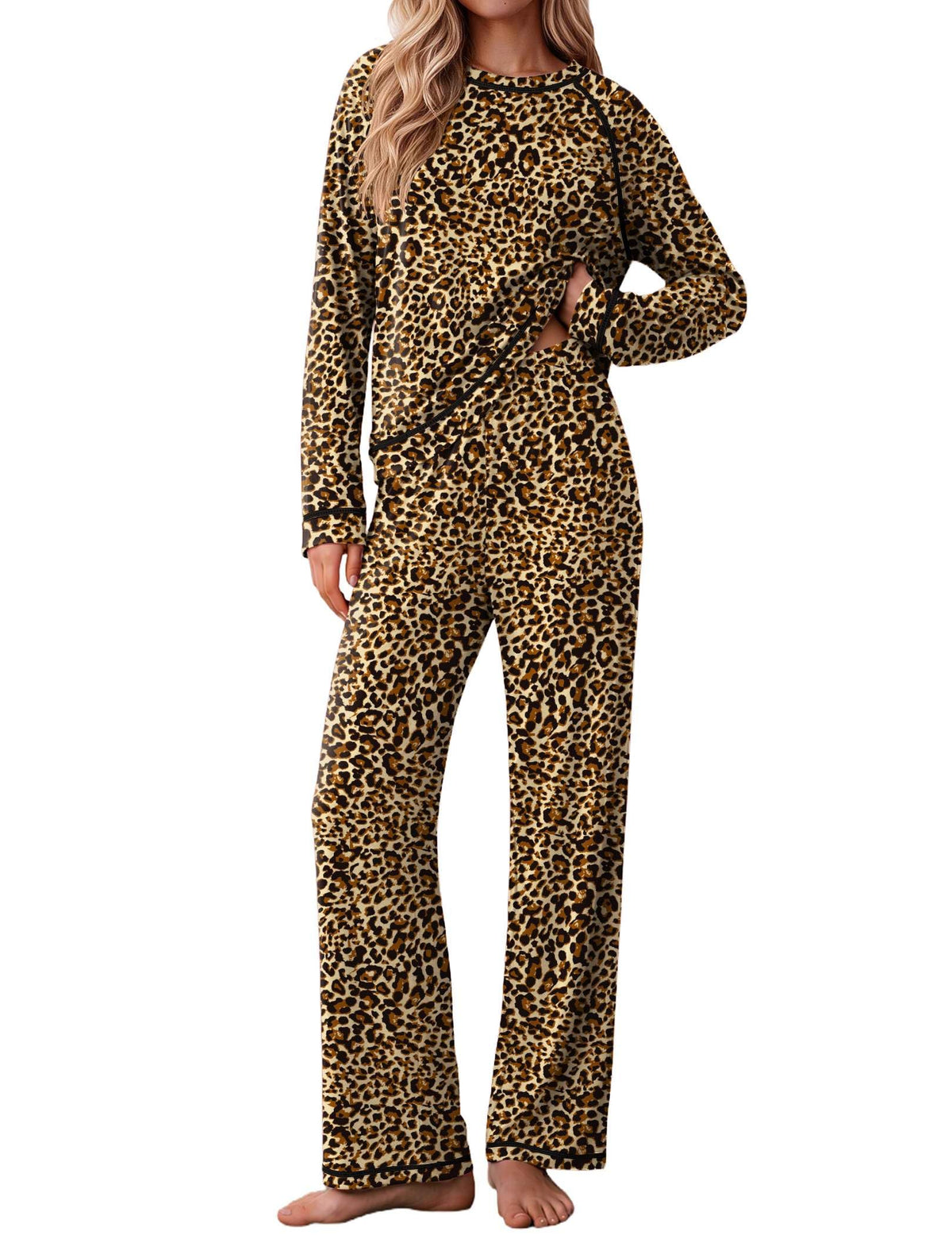 Ekouaer Womens Pajamas Long Sleeve Pjs Soft Loungewear 2 Piece Lounge Sets