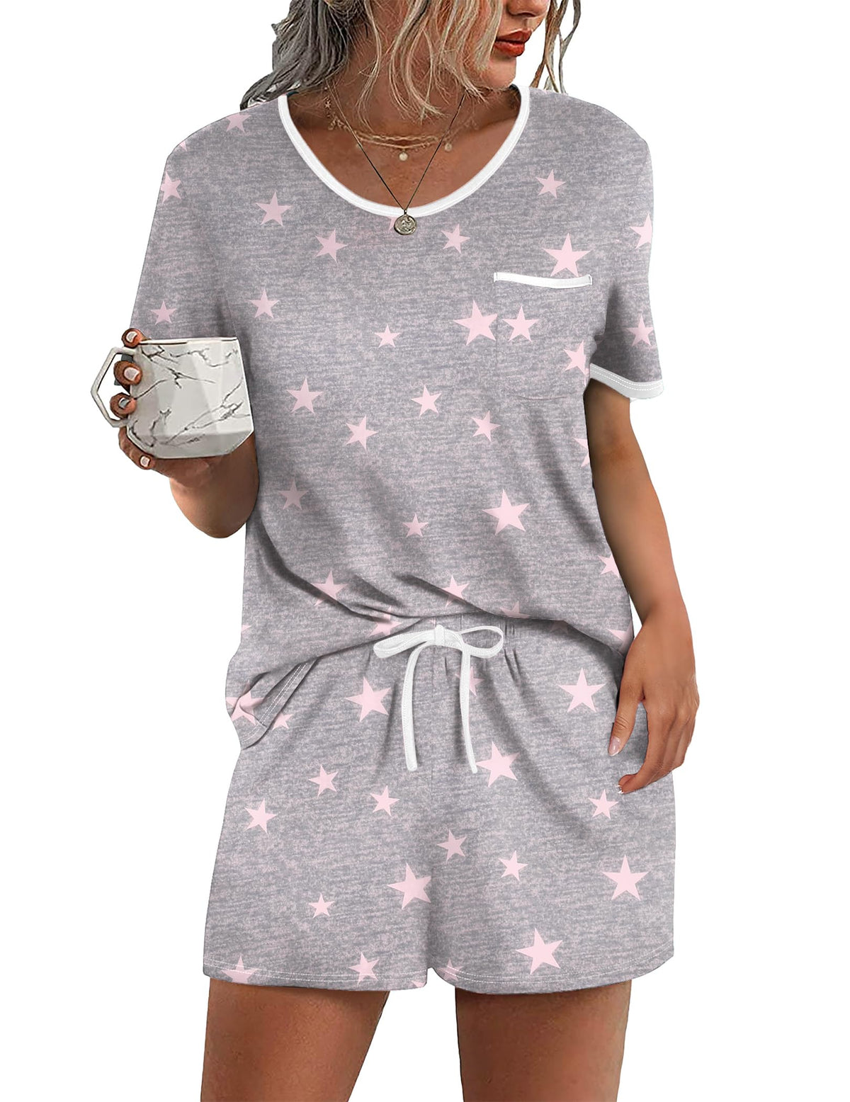 Ekouaer Pajamas for Womens Set 2 Piece Soft Sleepwear, Chest Pocket