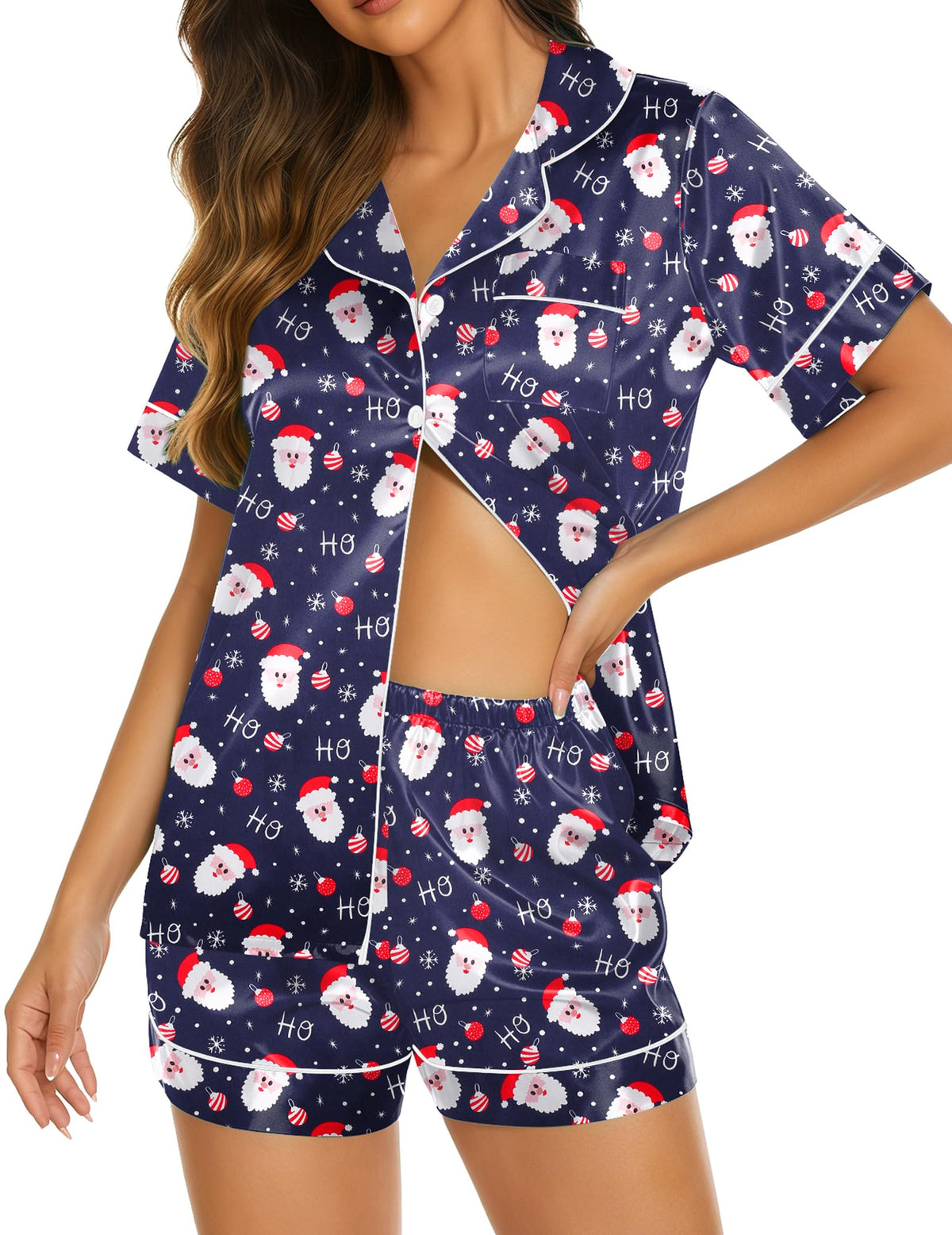Ekouaer Womens Pajamas Silk Satin Short Sleeve Button Down Pjs Shorts Set