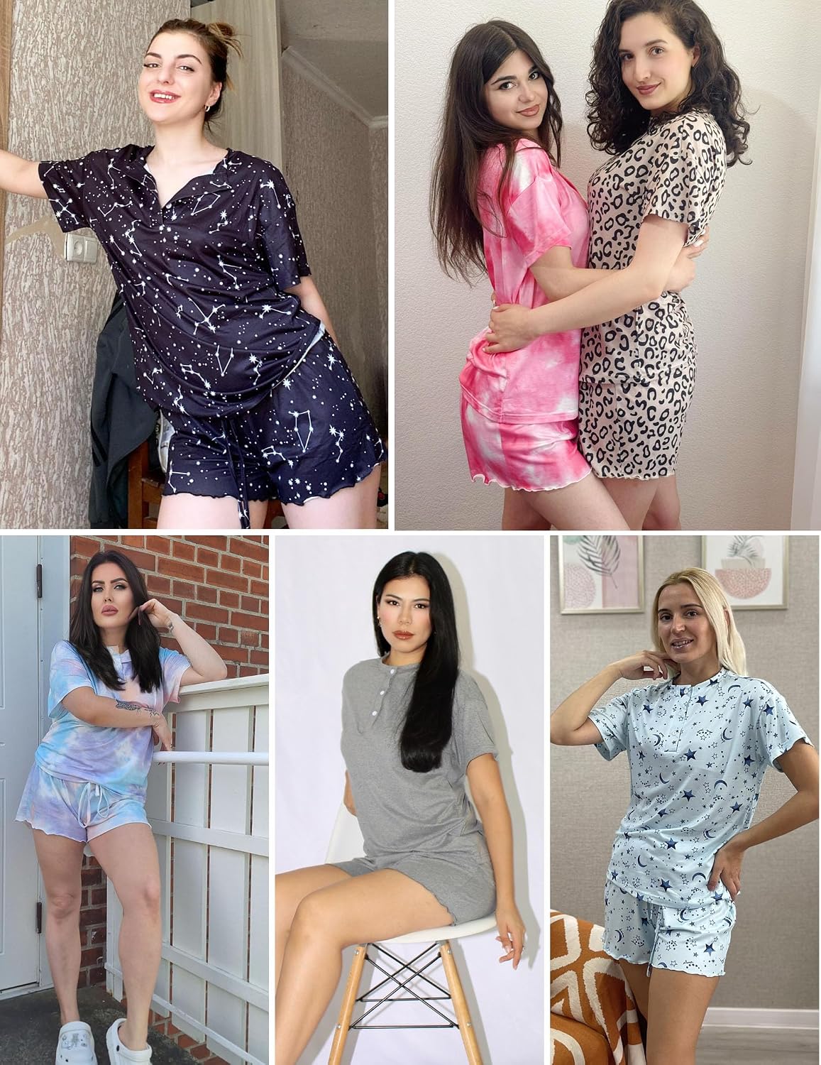 Ekouaer Pajamas Set for Women Short Sleeve Lounge Set 2 Piece Soft Cute Pjs