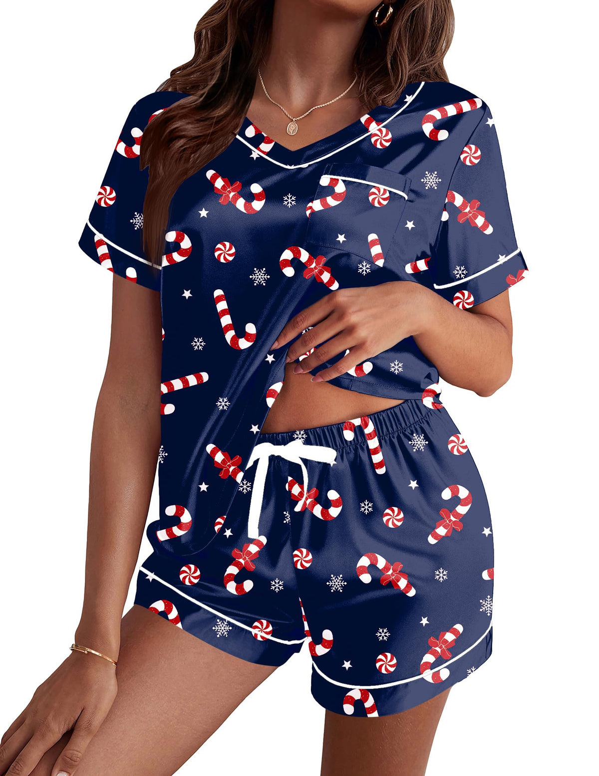 Ekouaer Silk Pajama for Women Short Sleeve Satin Pj Set Two Piece XS-XXL