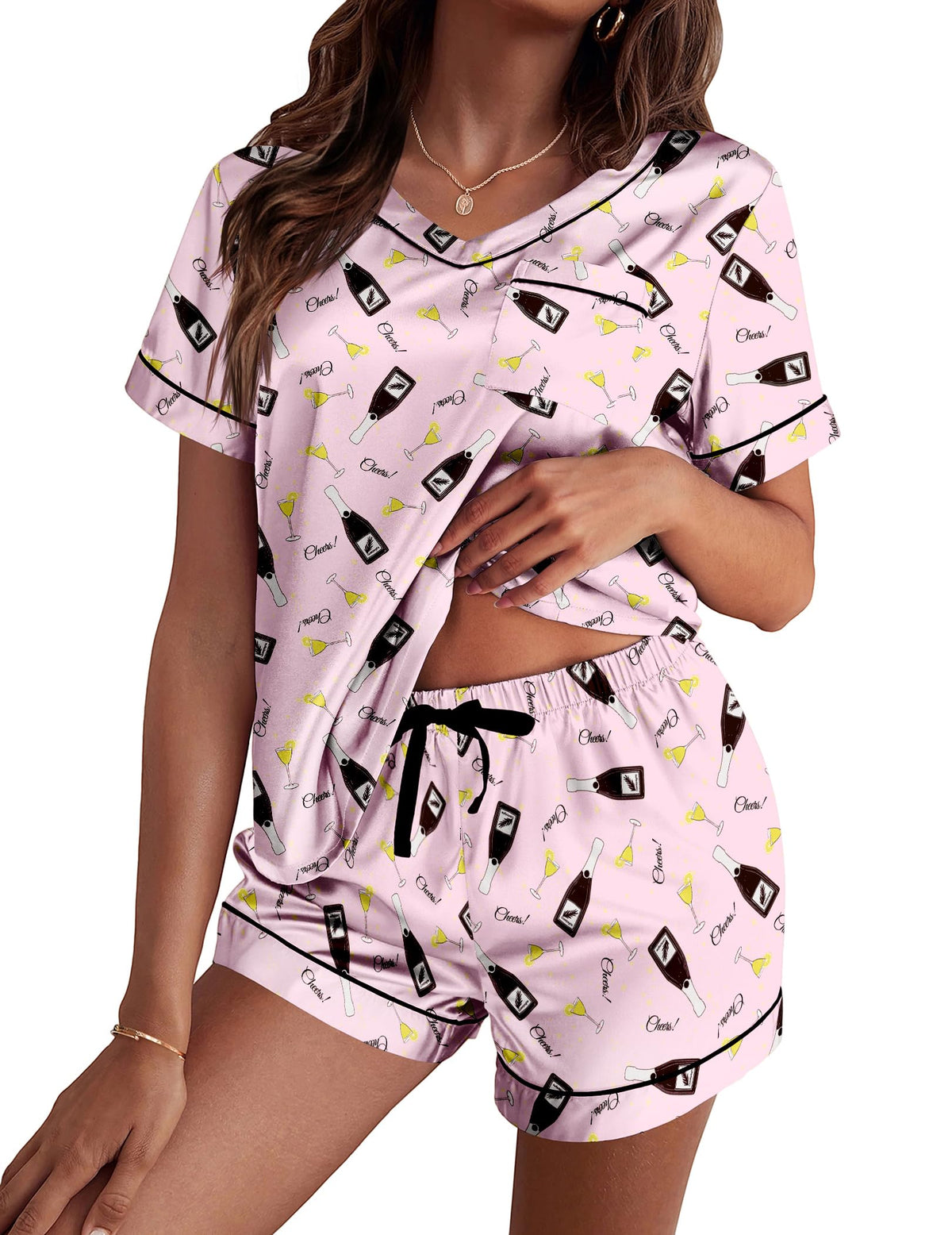 Ekouaer Silk Pajama for Women Short Sleeve Satin Pj Set Two Piece XS-XXL