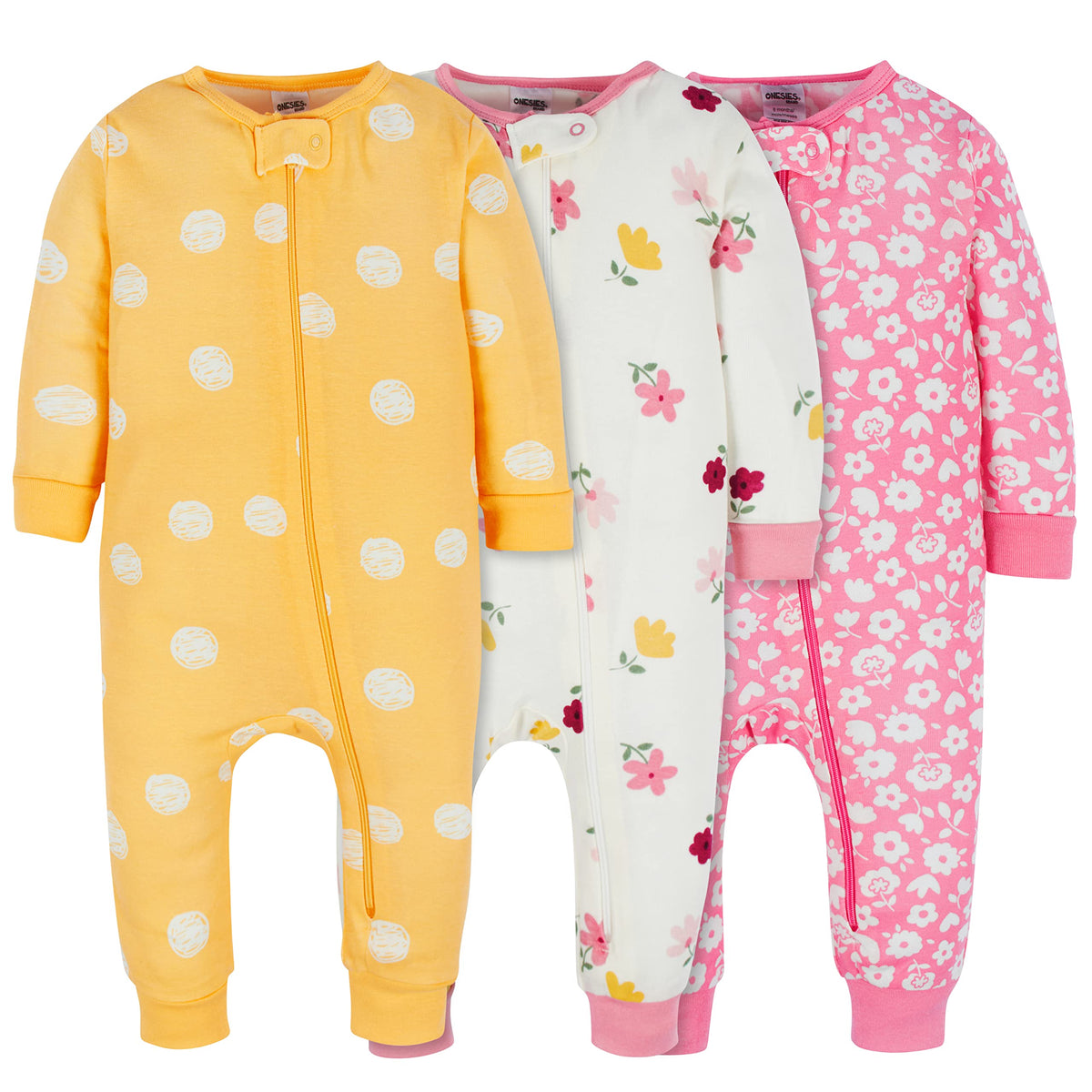 Onesies Brand Baby Girls 3-Pack Snug Fit One Piece Cotton Pajamas