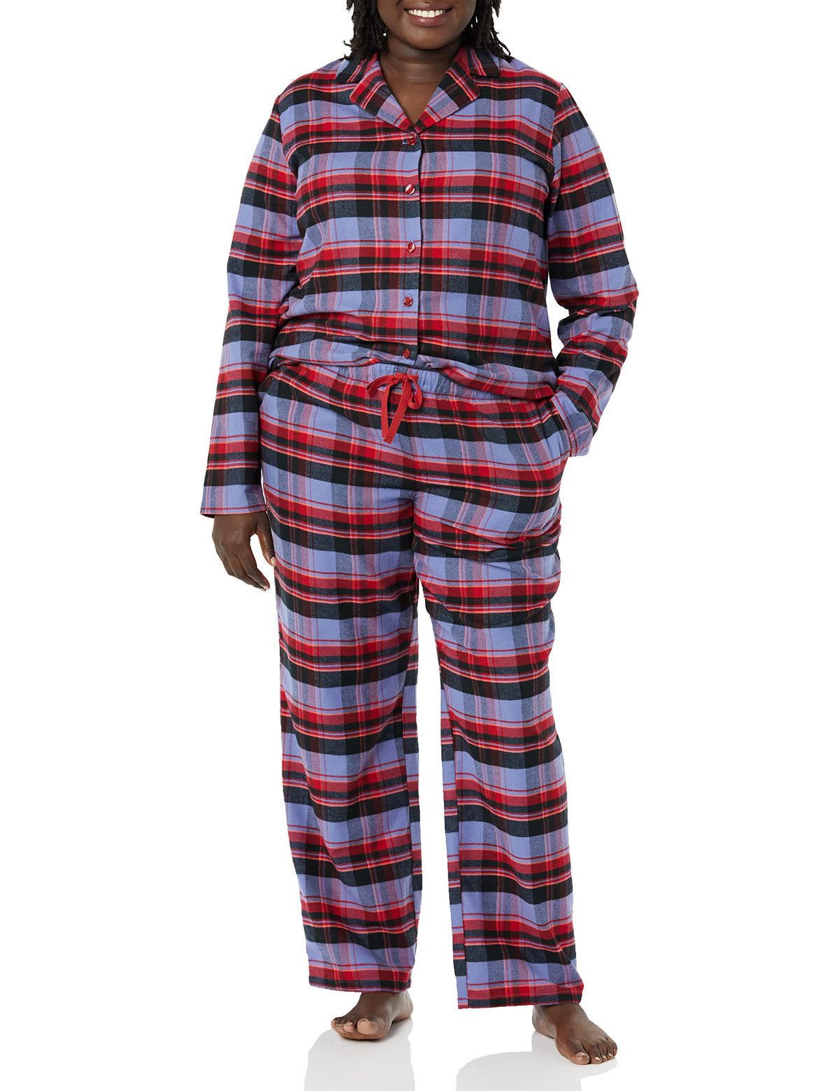 Amazon Essentials Women's Flannel Long-Sleeve Button Front Shirt and Pant Pajama Set