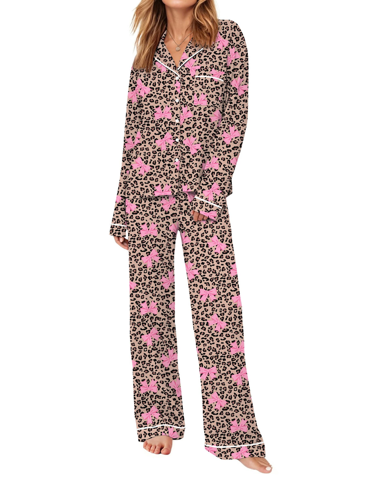 Ekouaer Womens Pajama Sets Long Sleeve Button Down Lounge Sets with Pockets