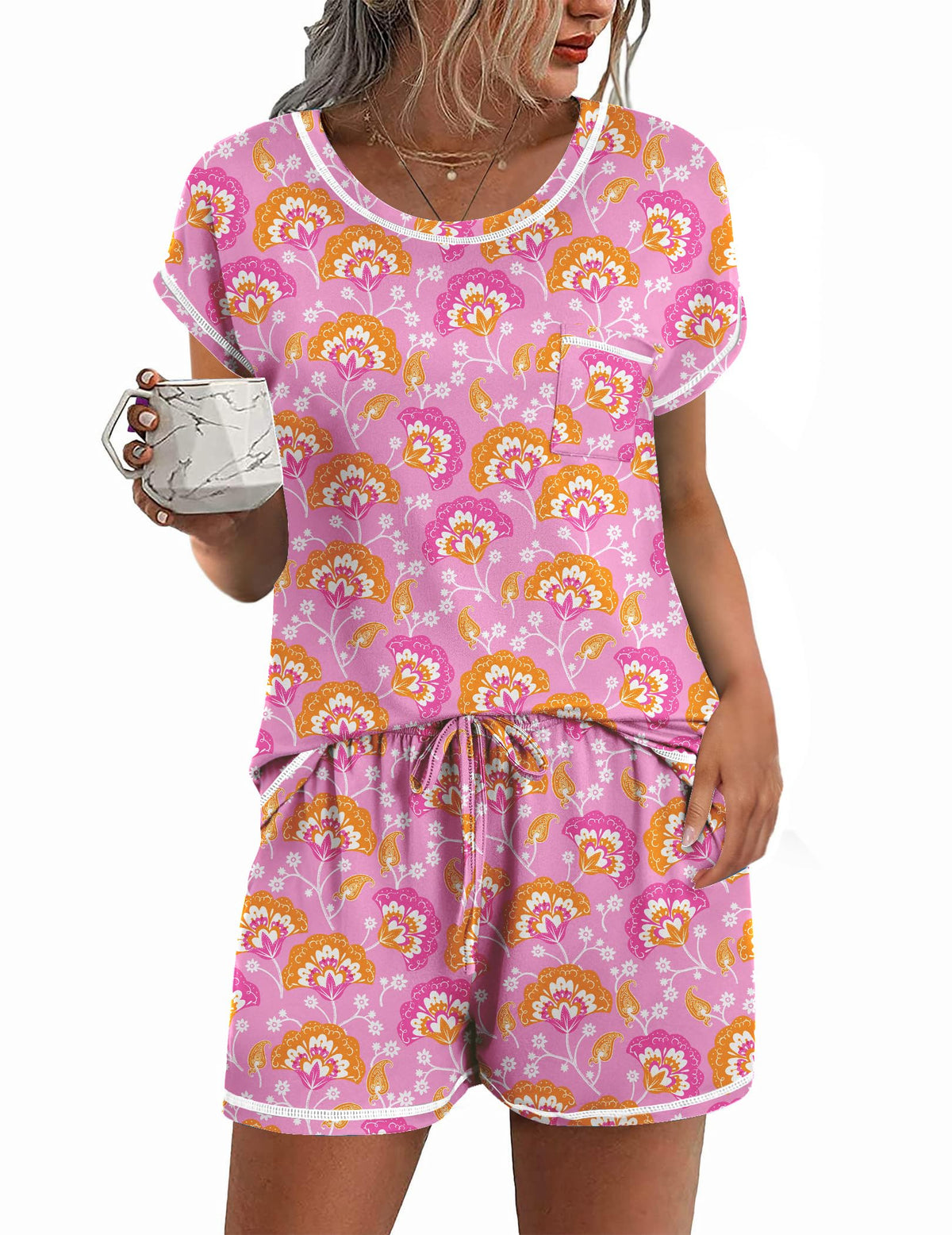 Ekouaer Womens Pajama Sets 2 Piece Pjs Short Sleeve Top and Shorts