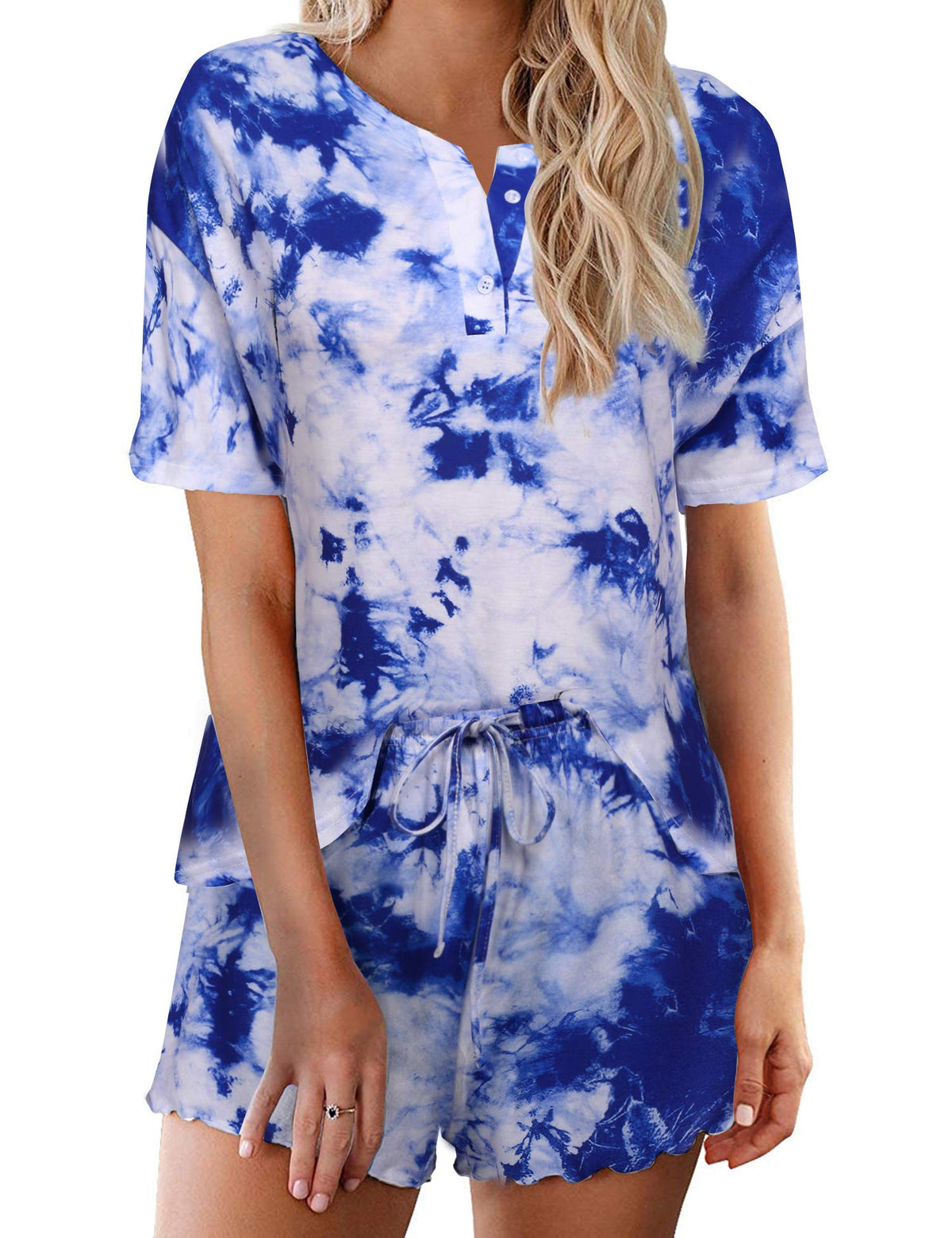 Ekouaer Pajamas Set for Women Short Sleeve Lounge Set 2 Piece Soft Cute Pjs