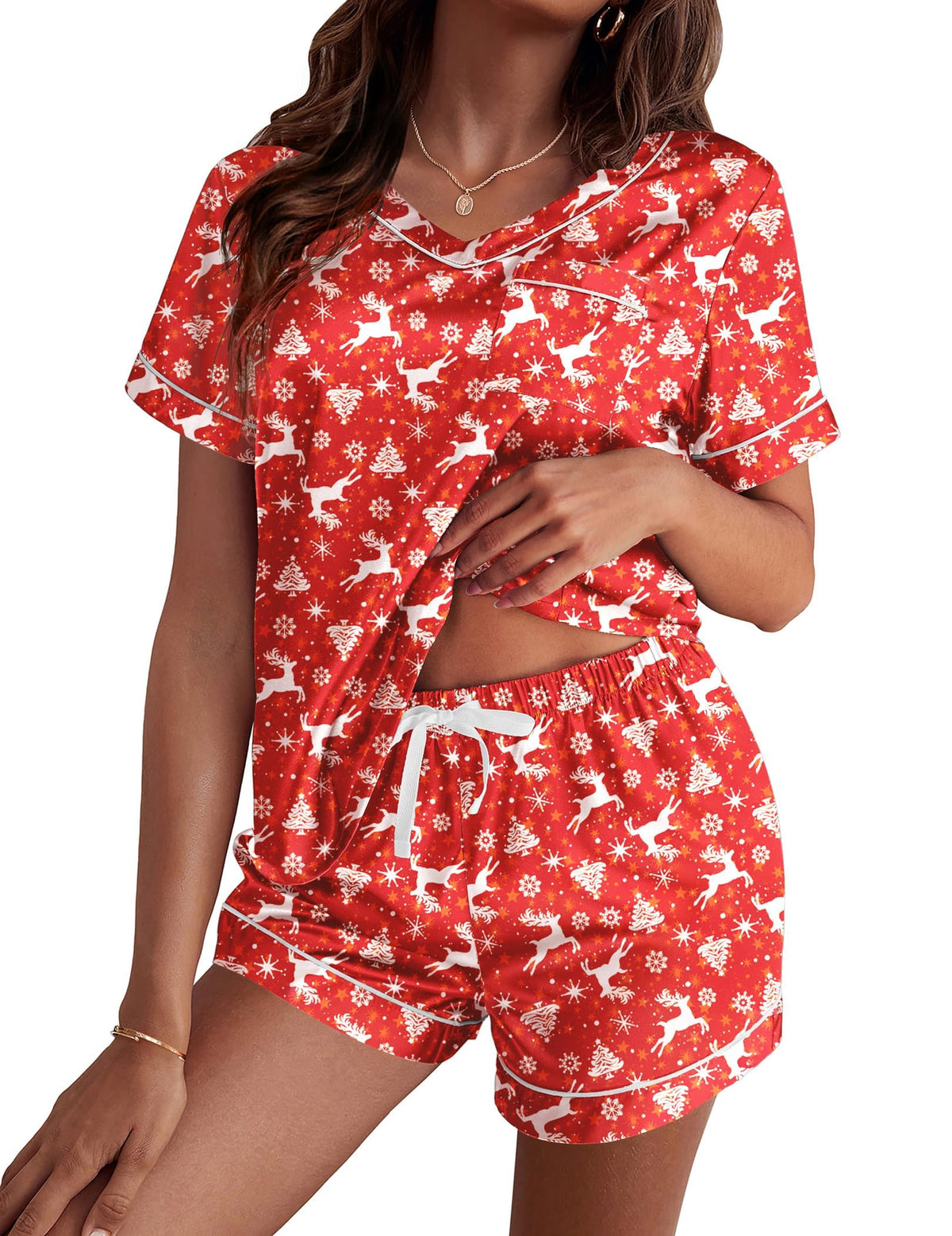 Ekouaer Silk Pajama for Women Short Sleeve Satin Pj Set Two Piece XS-XXL
