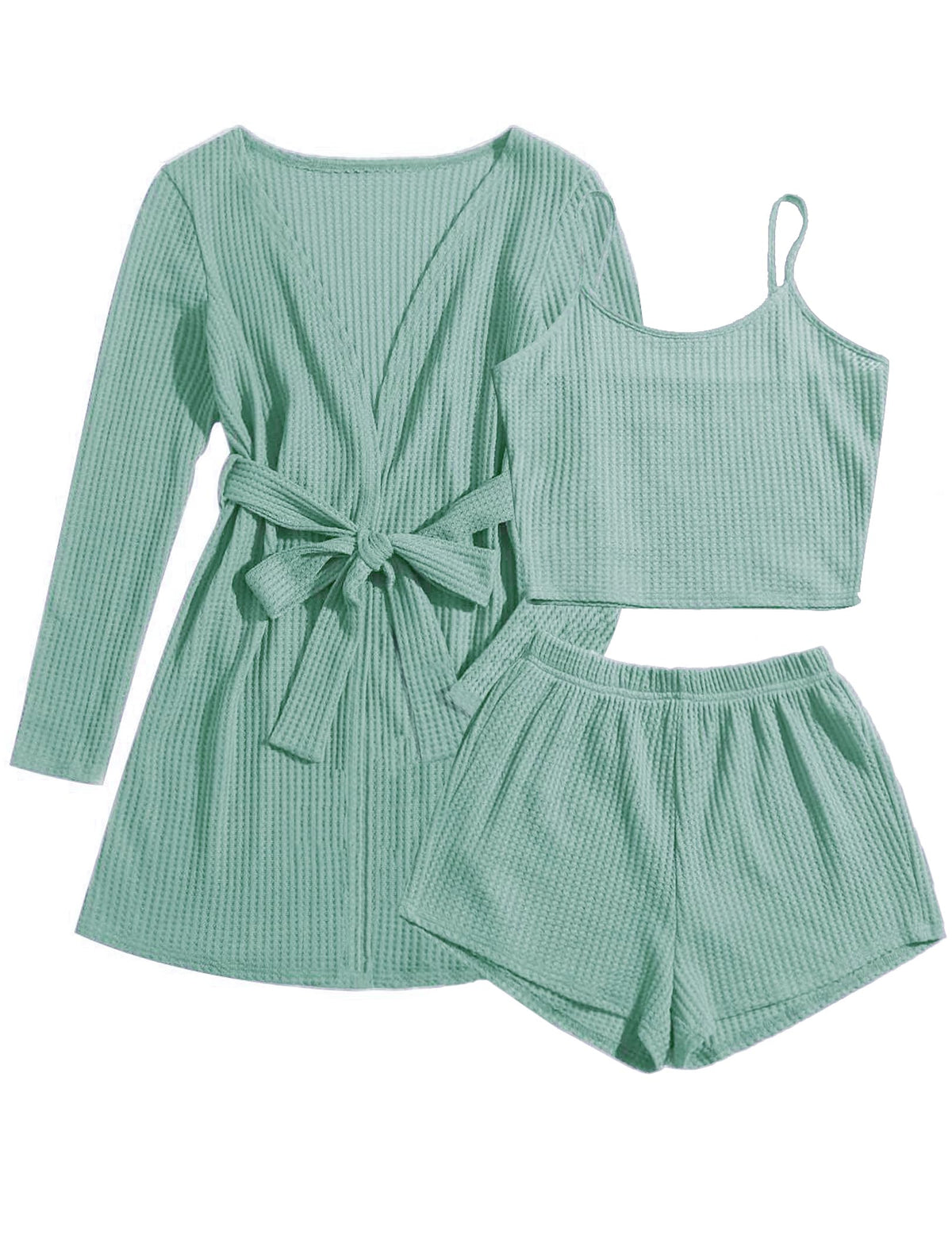 Ekouaer Pajamas for Women Set 3 Piece Soft Waffle Knit Loungewear Outfit