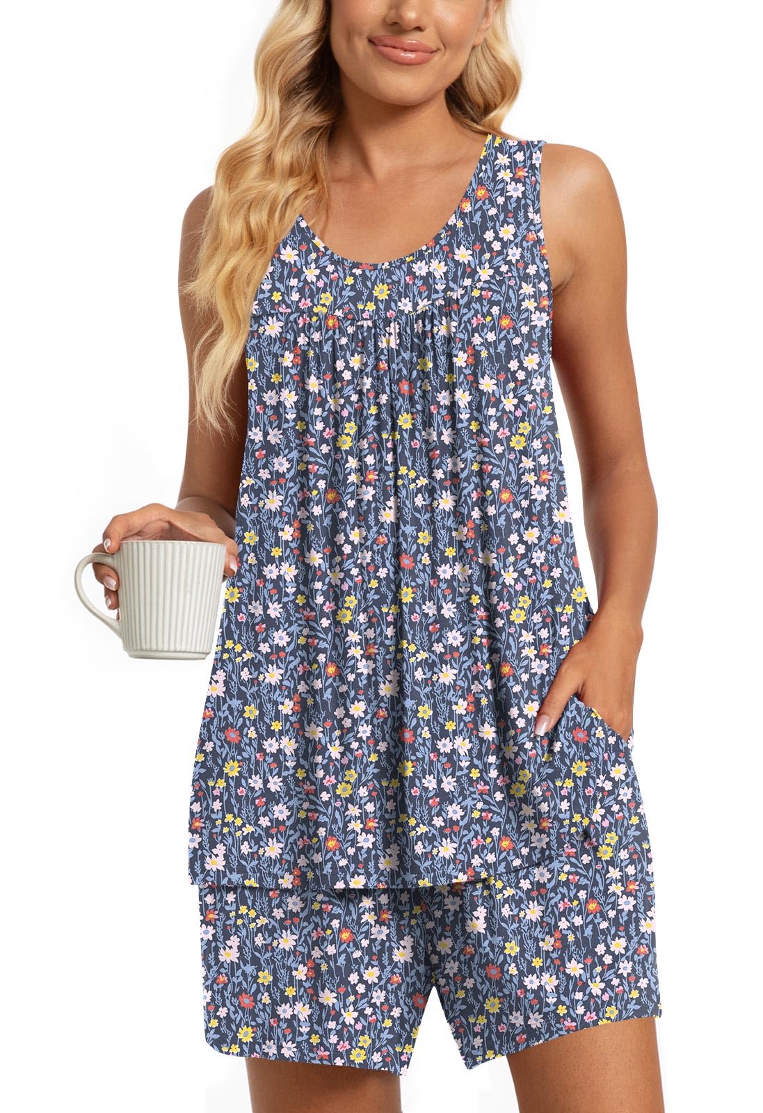TAOHUADAO 2 Piece Women's Sleeveless Pajama Sets, Lounge Sleepwear Ladies Pjs Sets with Pockets