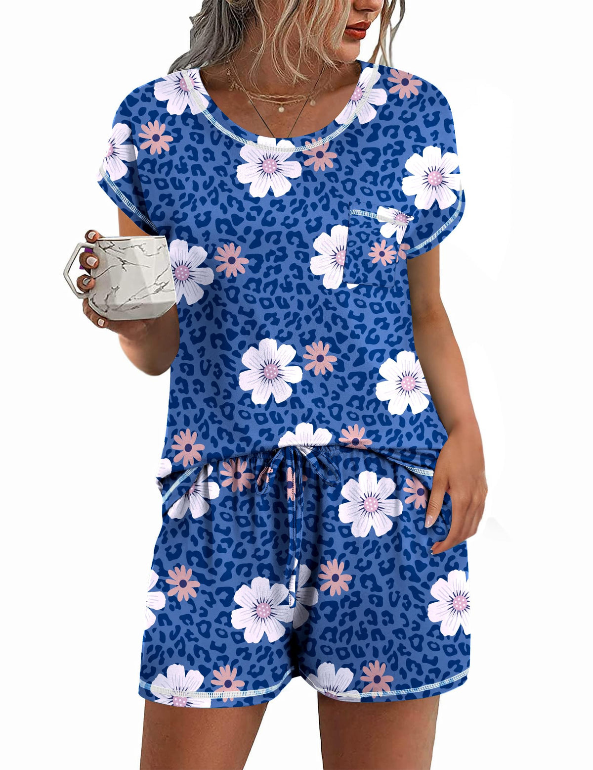 Ekouaer Womens Pajama Sets 2 Piece Pjs Short Sleeve Top and Shorts