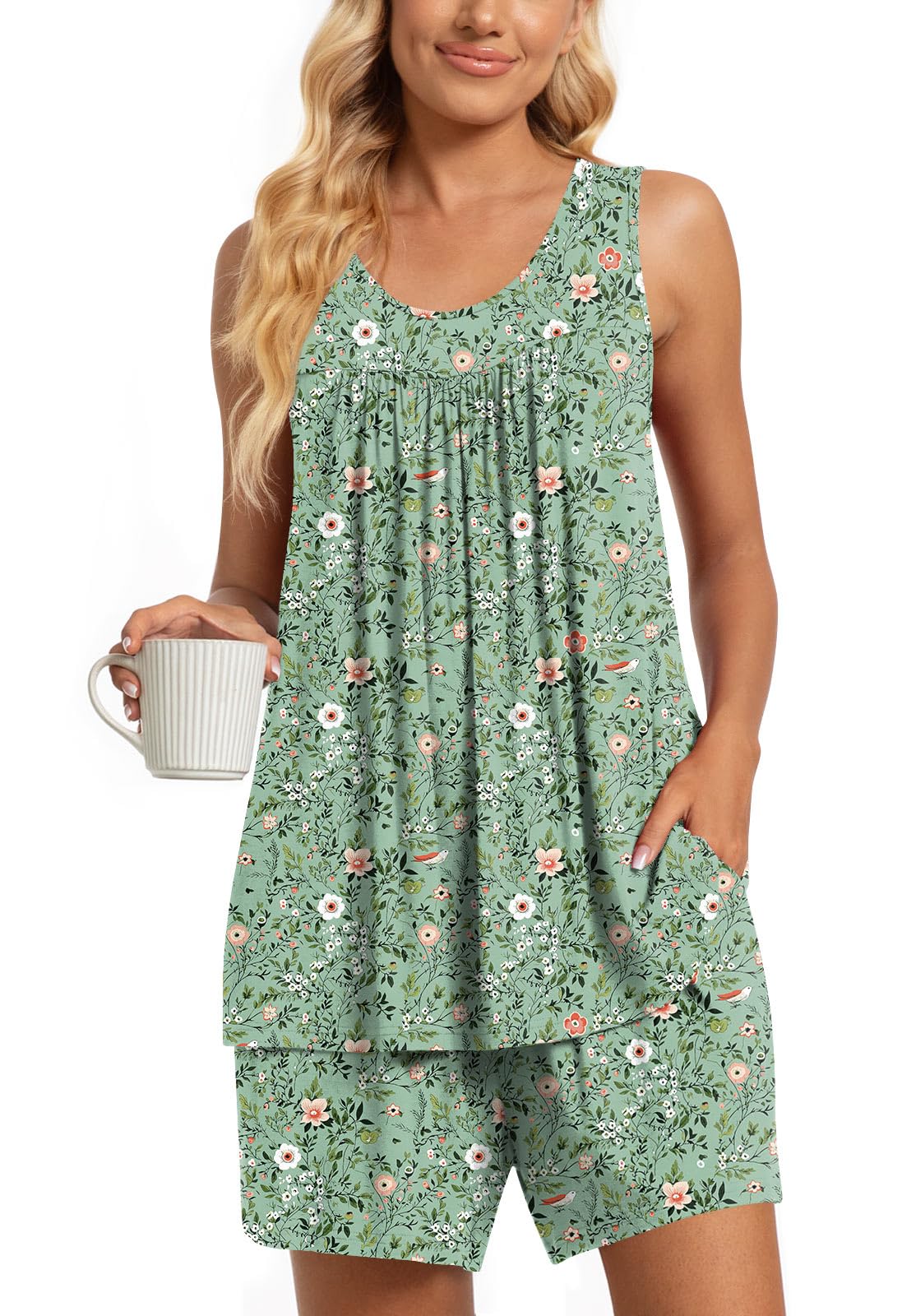 TAOHUADAO 2 Piece Women's Sleeveless Pajama Sets, Lounge Sleepwear Ladies Pjs Sets with Pockets