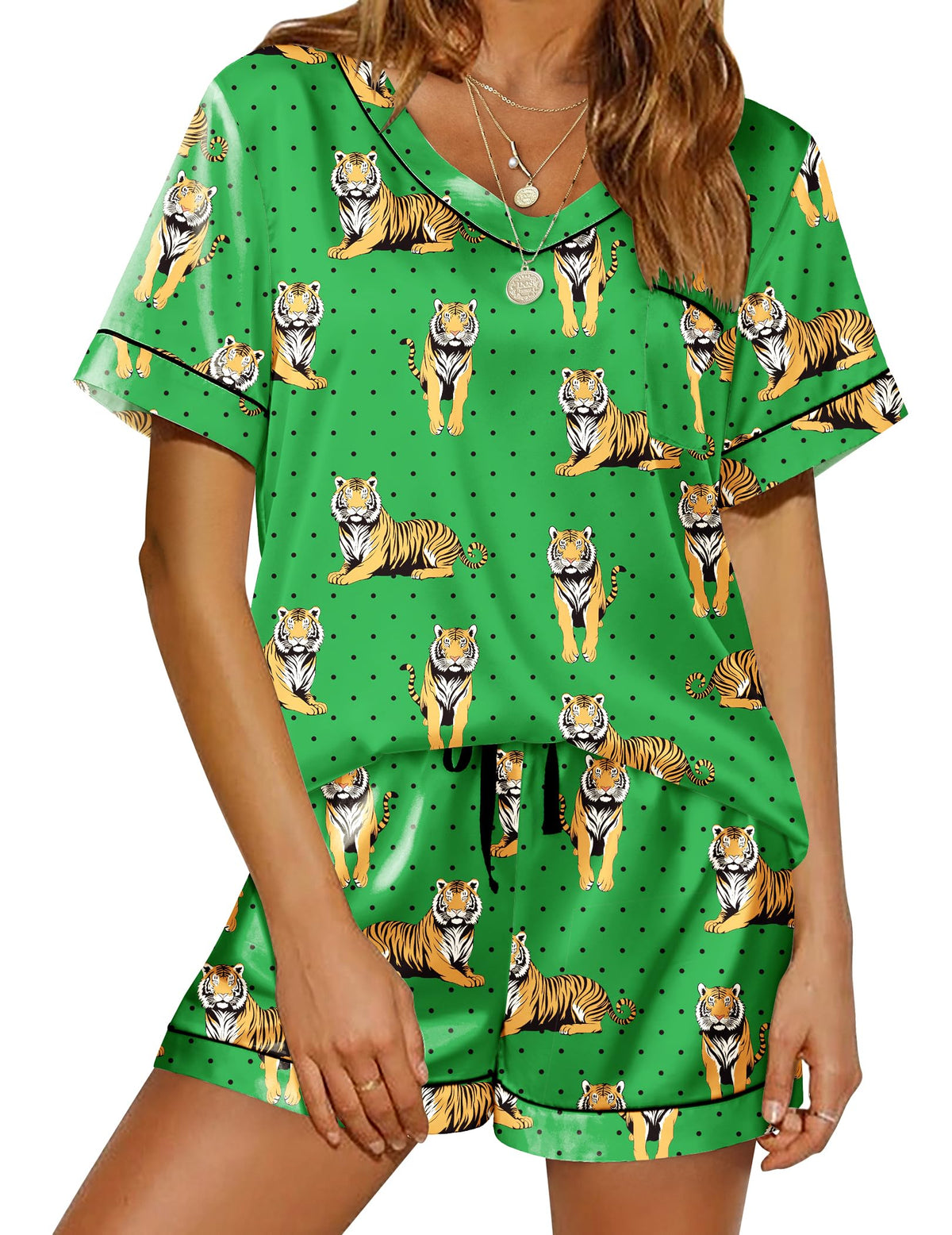 Ekouaer Silk Pajama for Women Short Sleeve Satin Pj Set Two Piece XS-XXL