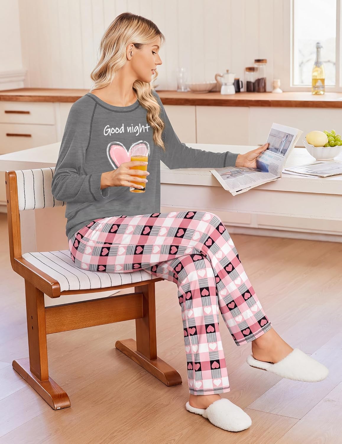 Ekouaer Womens Pajamas Long Sleeve Pjs Soft Loungewear 2 Piece Lounge Sets