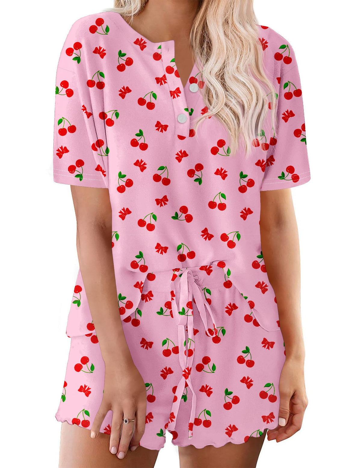 Ekouaer Pajamas Set for Women Short Sleeve Lounge Set 2 Piece Soft Cute Pjs