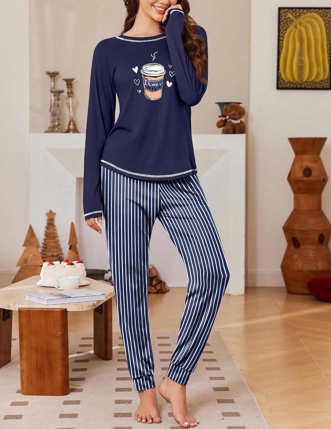 Ekouaer Women Pajama Sets Jogger Sleepwear Printed Lounge Set with Pockets