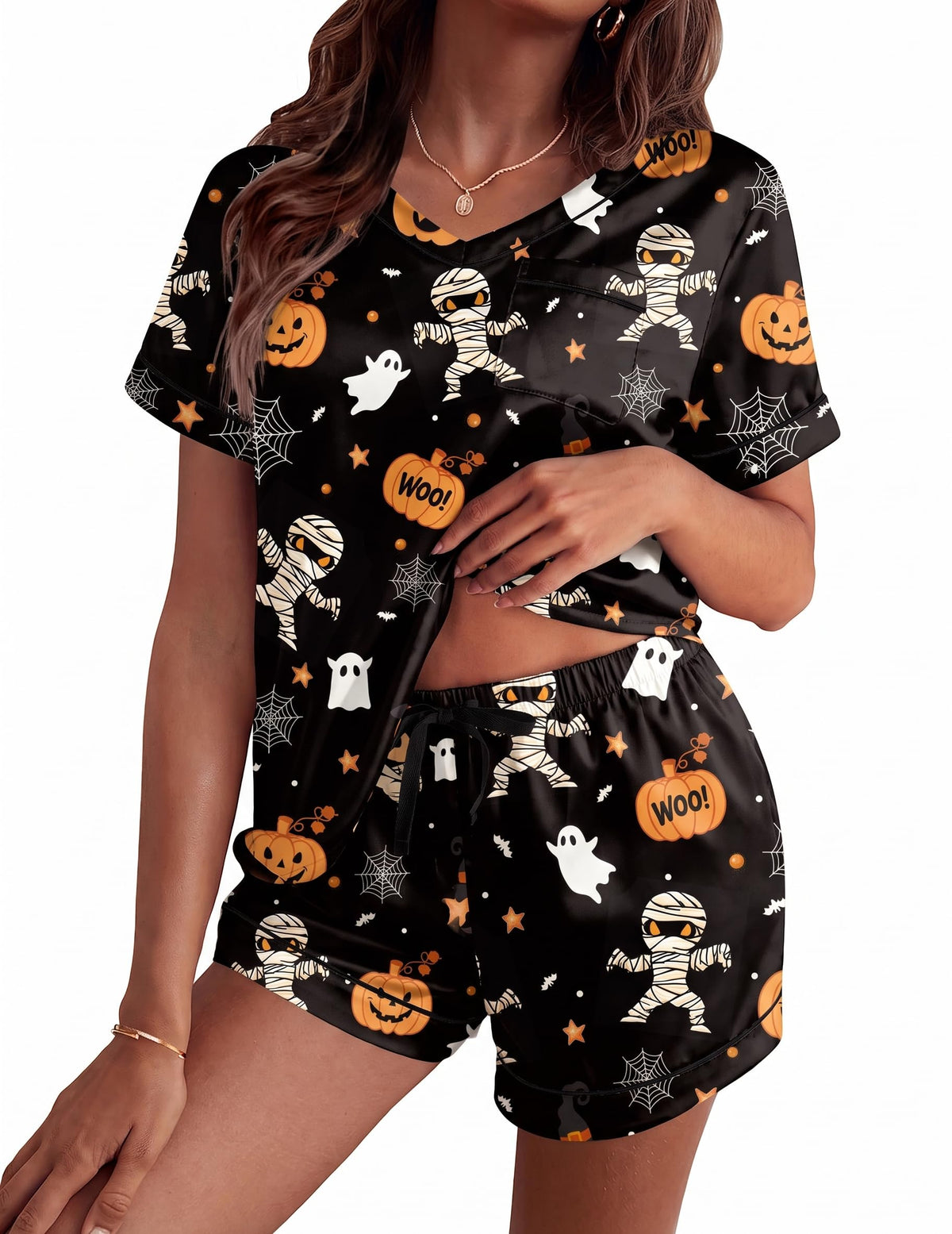 Ekouaer Silk Pajama for Women Short Sleeve Satin Pj Set Two Piece XS-XXL