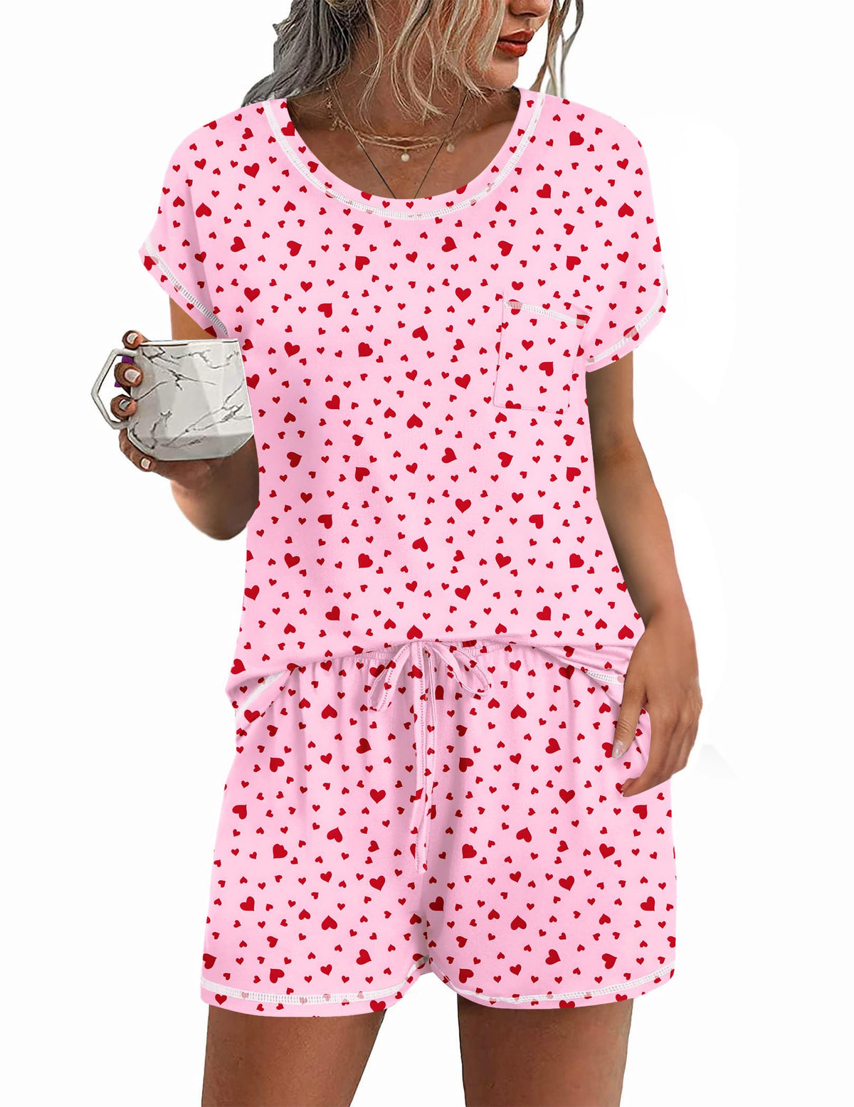 Ekouaer Womens Pajama Sets 2 Piece Pjs Short Sleeve Top and Shorts