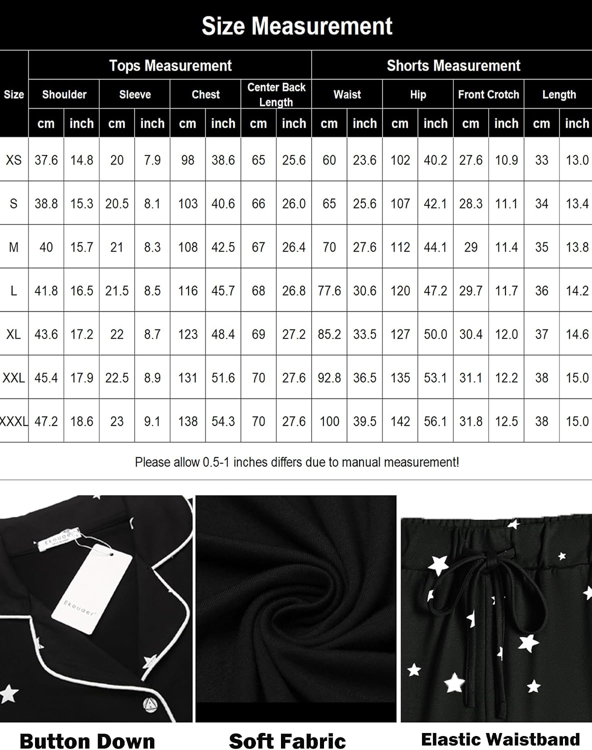 Ekouaer Pajamas Set for Women Short Sleeve Sleepwear Button Down Pj XS-XXXL
