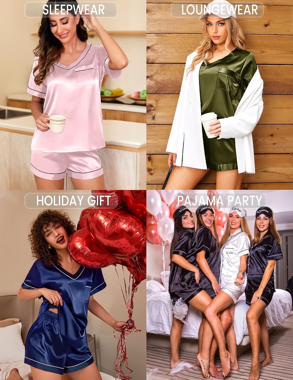 Ekouaer Silk Pajama for Women Short Sleeve Satin Pj Set Two Piece XS-XXL