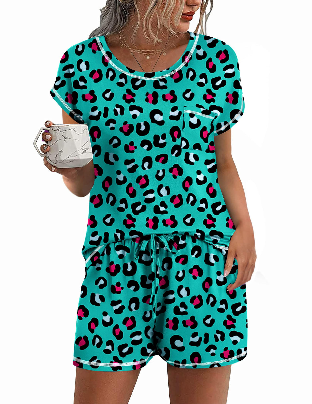 Ekouaer Womens Pajama Sets 2 Piece Pjs Short Sleeve Top and Shorts