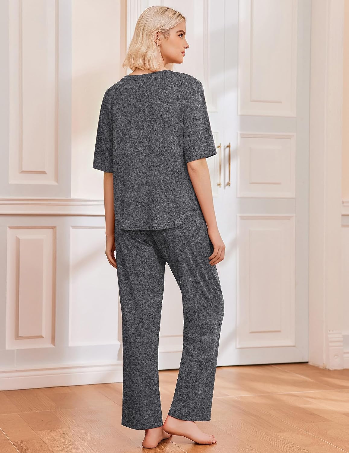 Ekouaer 2 Pack Womens Pajamas Sets Short Sleeve Long Pants Pjs Lounge Set