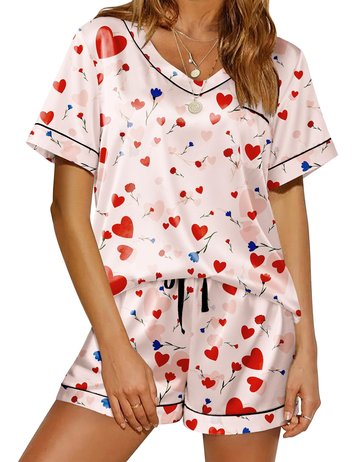 Ekouaer Silk Pajama for Women Short Sleeve Satin Pj Set Two Piece XS-XXL