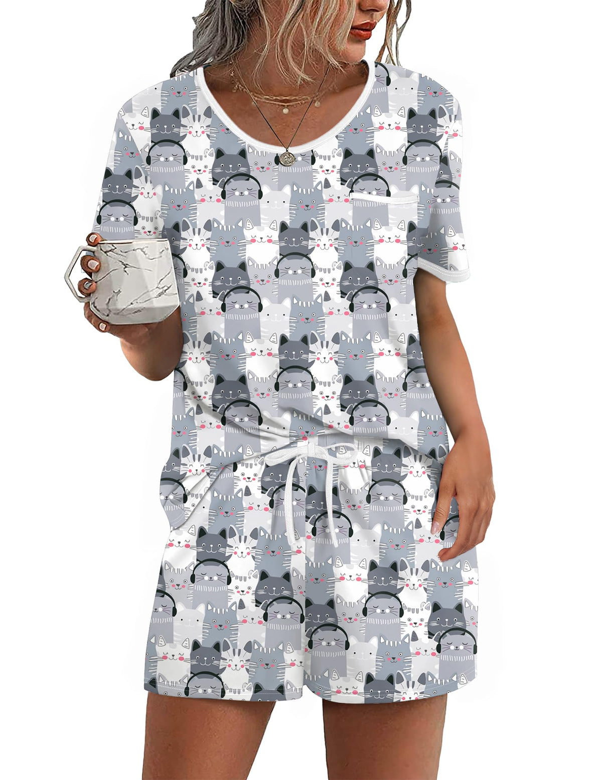 Ekouaer Pajamas for Womens Set 2 Piece Soft Sleepwear, Chest Pocket