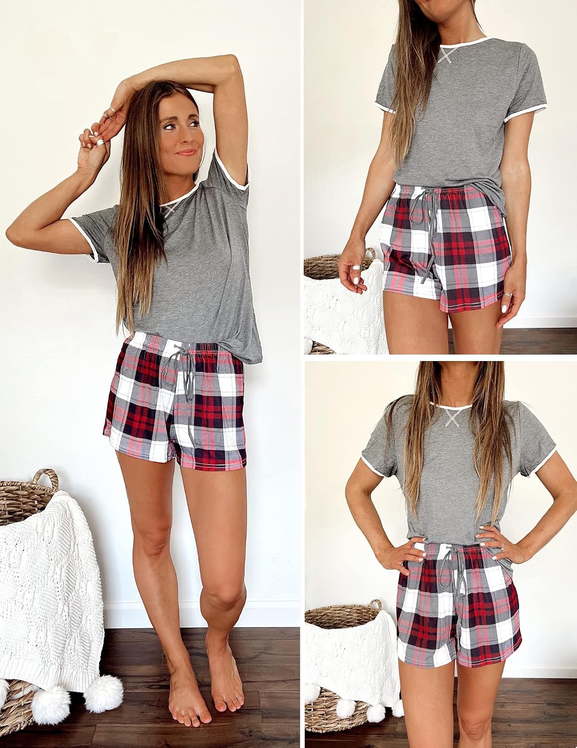 Ekouaer Women Pajama Set Casual Shorts Sets Short Leeve Lounge Set
