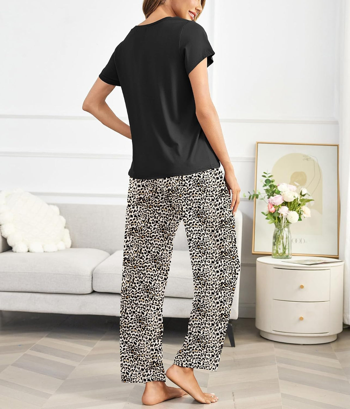 Ekouaer Womens Pajamas Sets Round Neck Pjs Loose Lounge Sets Sleepwear