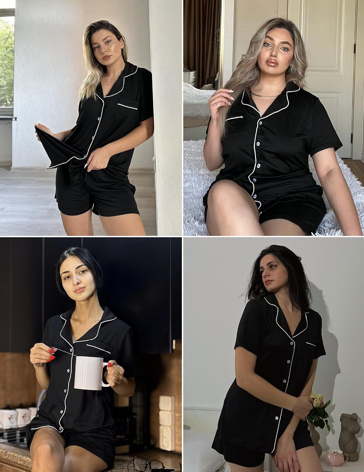 Ekouaer Pajamas Set for Women Short Sleeve Sleepwear Button Down Pj XS-XXXL
