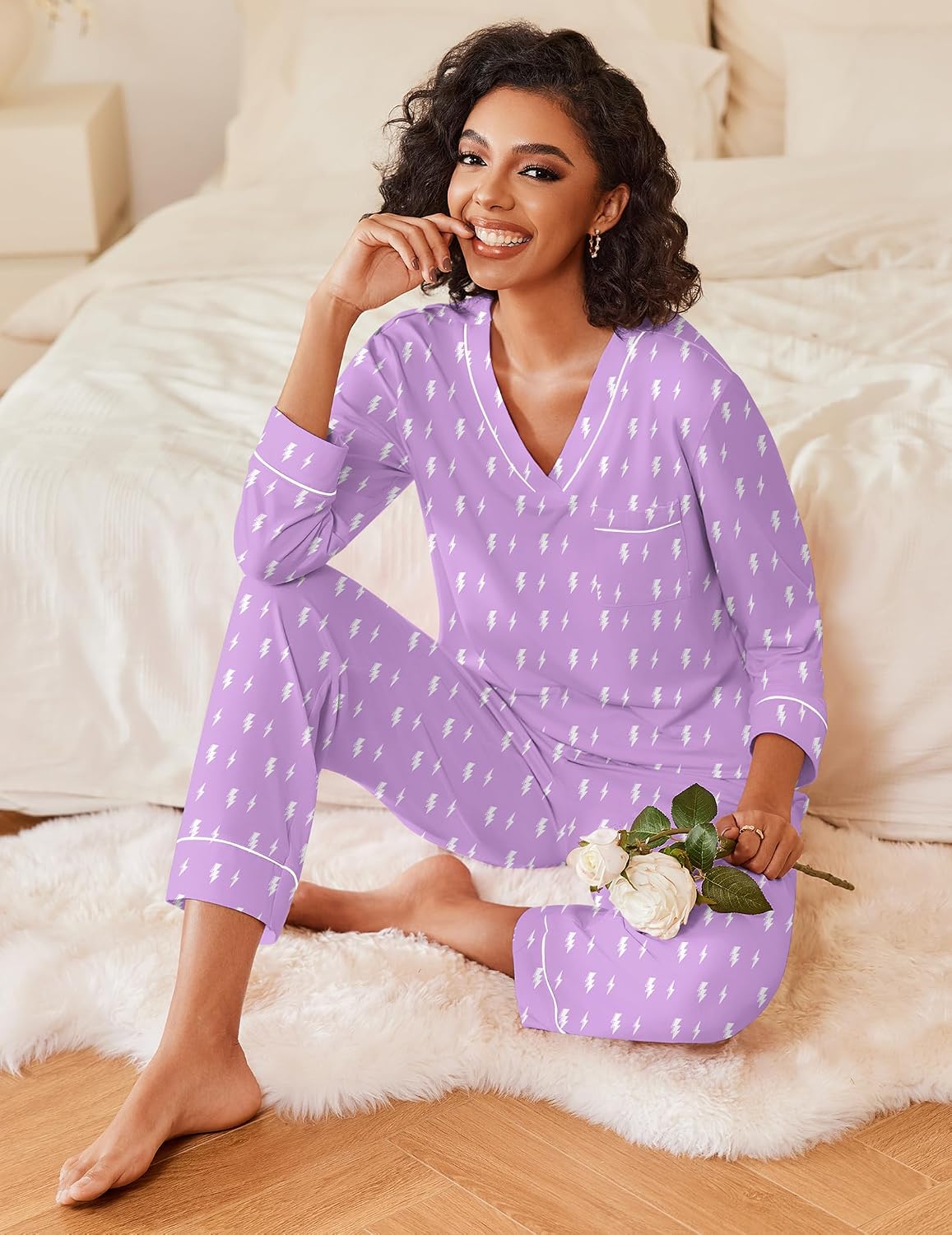 Ekouaer Womens Pajamas Sets 2 Piece PJs Long Sleeve Sleepwear Loungewear