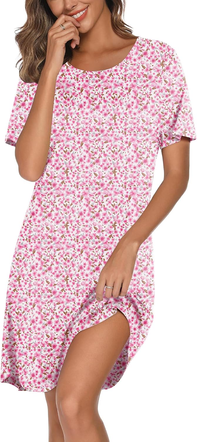 Ekouaer Cotton Nightgowns for Women Short Sleeve Sleepshirts Soft Sleepwear
