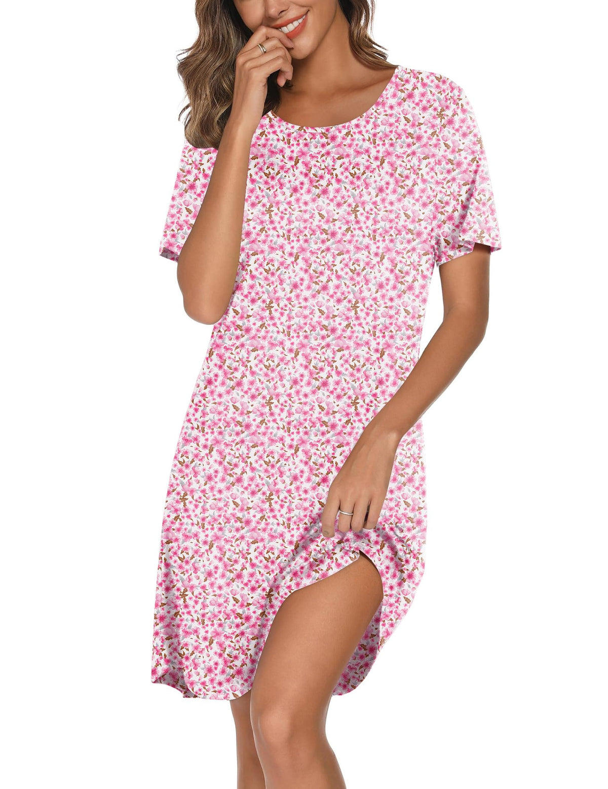 Ekouaer Cotton Nightgowns for Women Short Sleeve Sleepshirts Soft Sleepwear