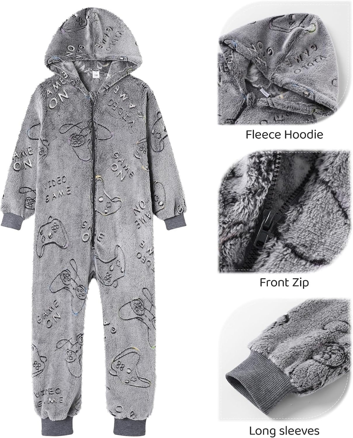Boys Onesie Pajamas Cute Long Sleeve Fleece Jumpsuit with Hooded Fall