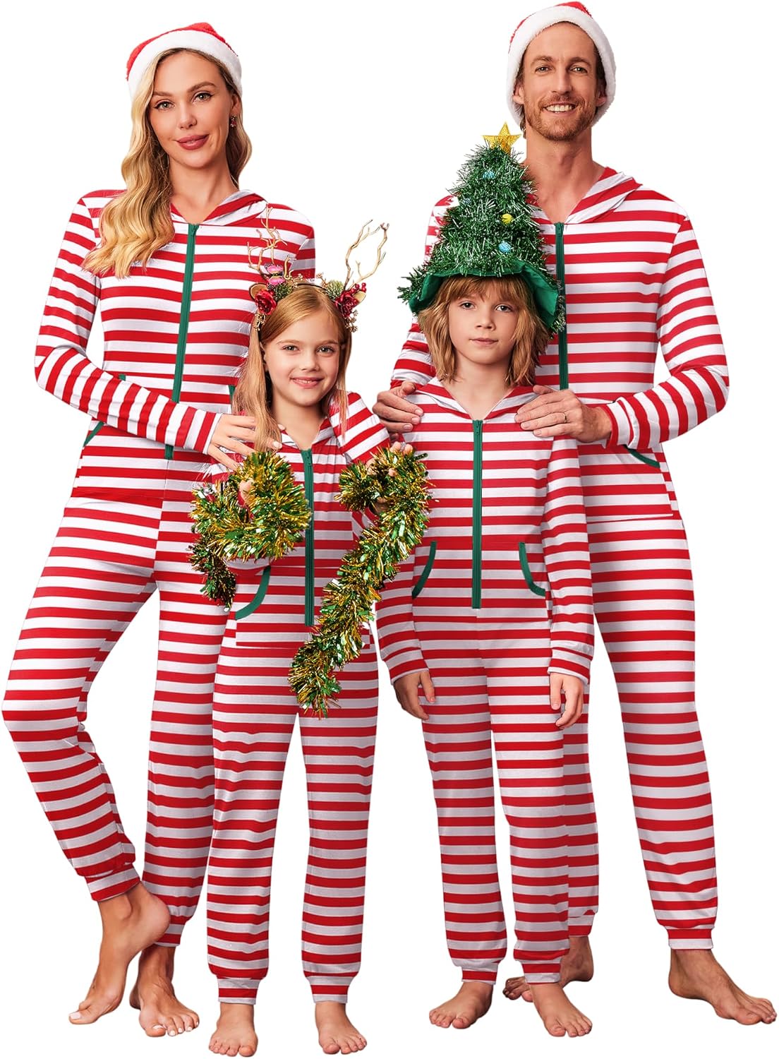 Ekouaer Family Christmas Onesie Pajamas Matching Sets Hooded One Piece Pjs