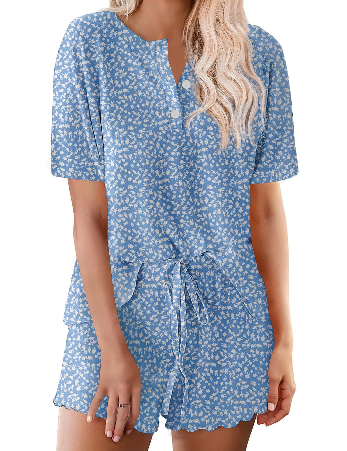 Ekouaer Pajamas Set for Women Short Sleeve Lounge Set 2 Piece Soft Cute Pjs
