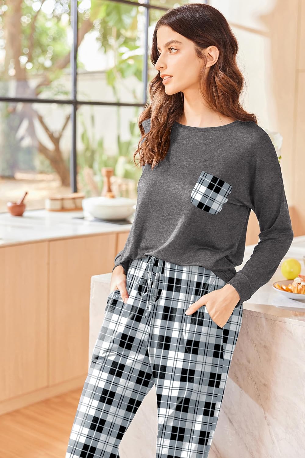 Ekouaer Womens Pajama Sets Long Sleeve Pjs Lounge Sets Joggers with Pockets