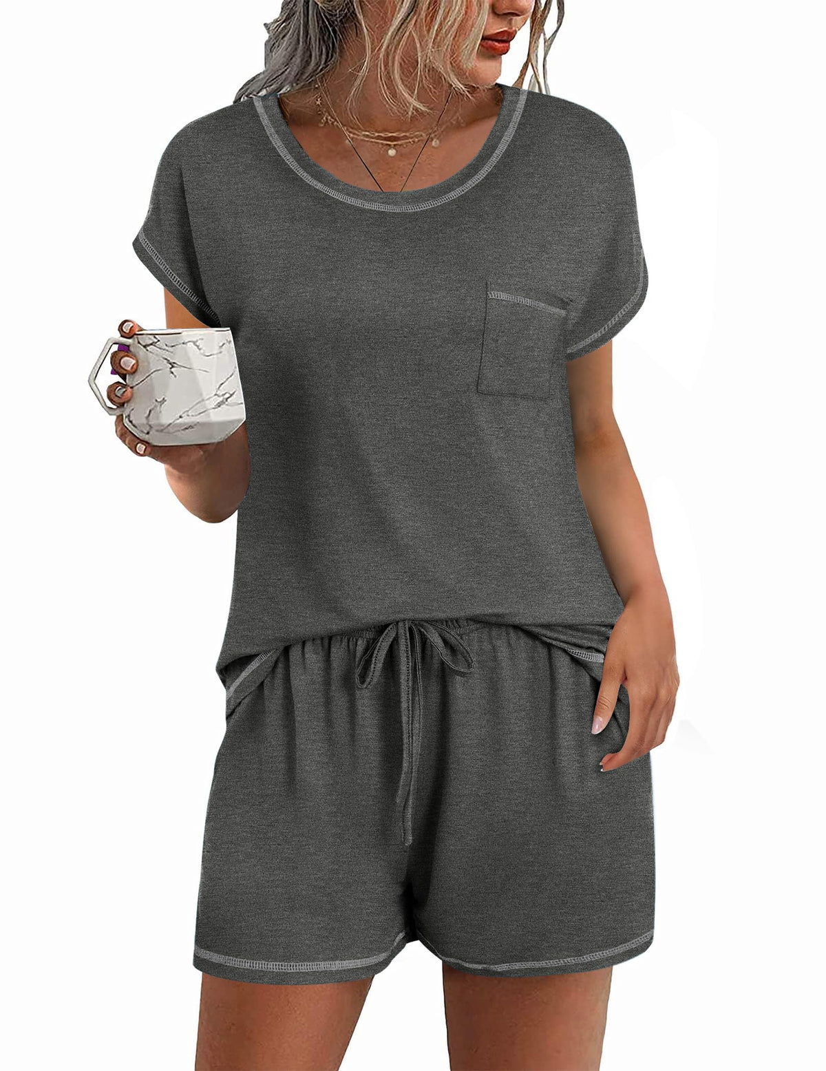 Ekouaer Womens Pajama Sets 2 Piece Pjs Short Sleeve Top and Shorts