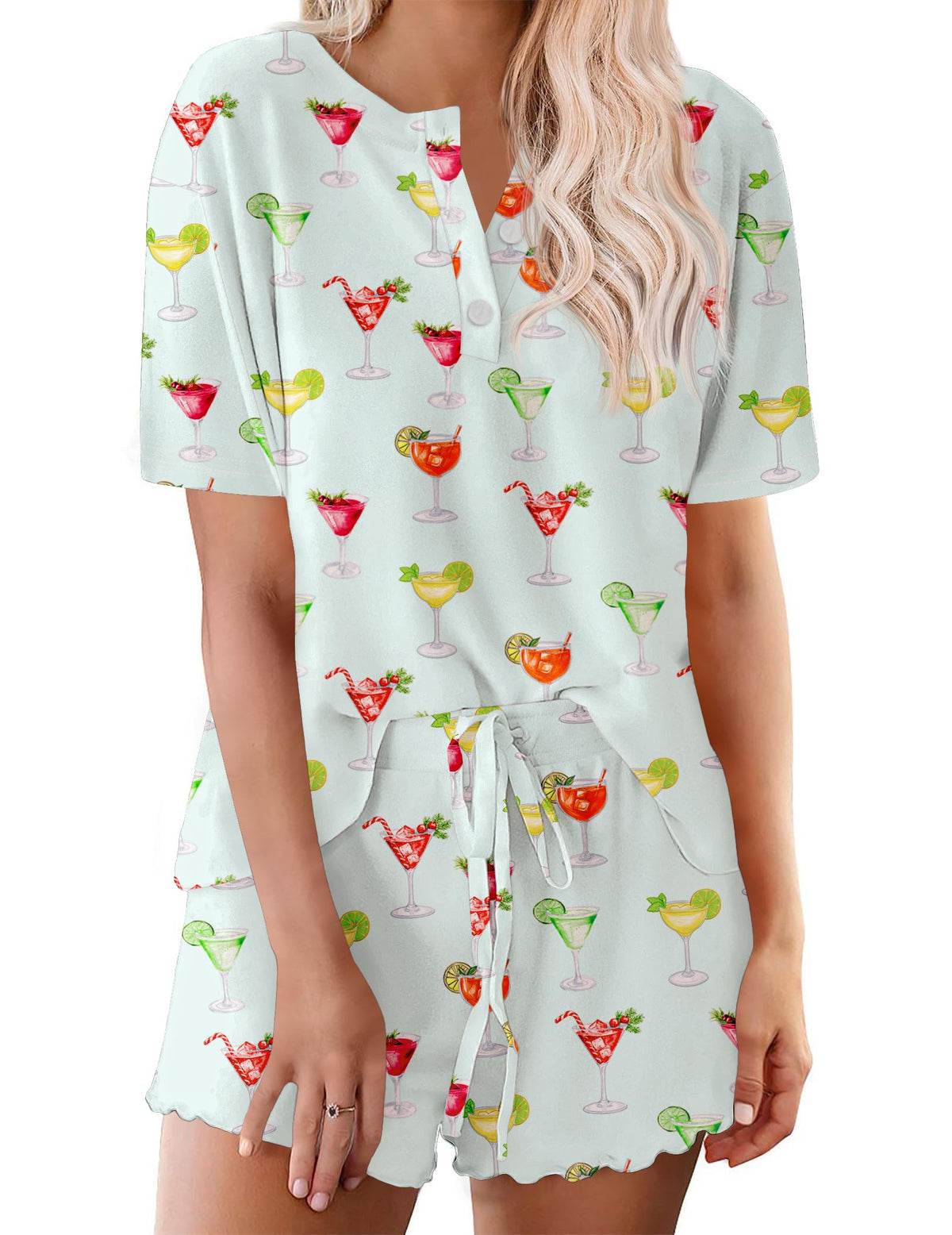 Ekouaer Pajamas Set for Women Short Sleeve Lounge Set 2 Piece Soft Cute Pjs