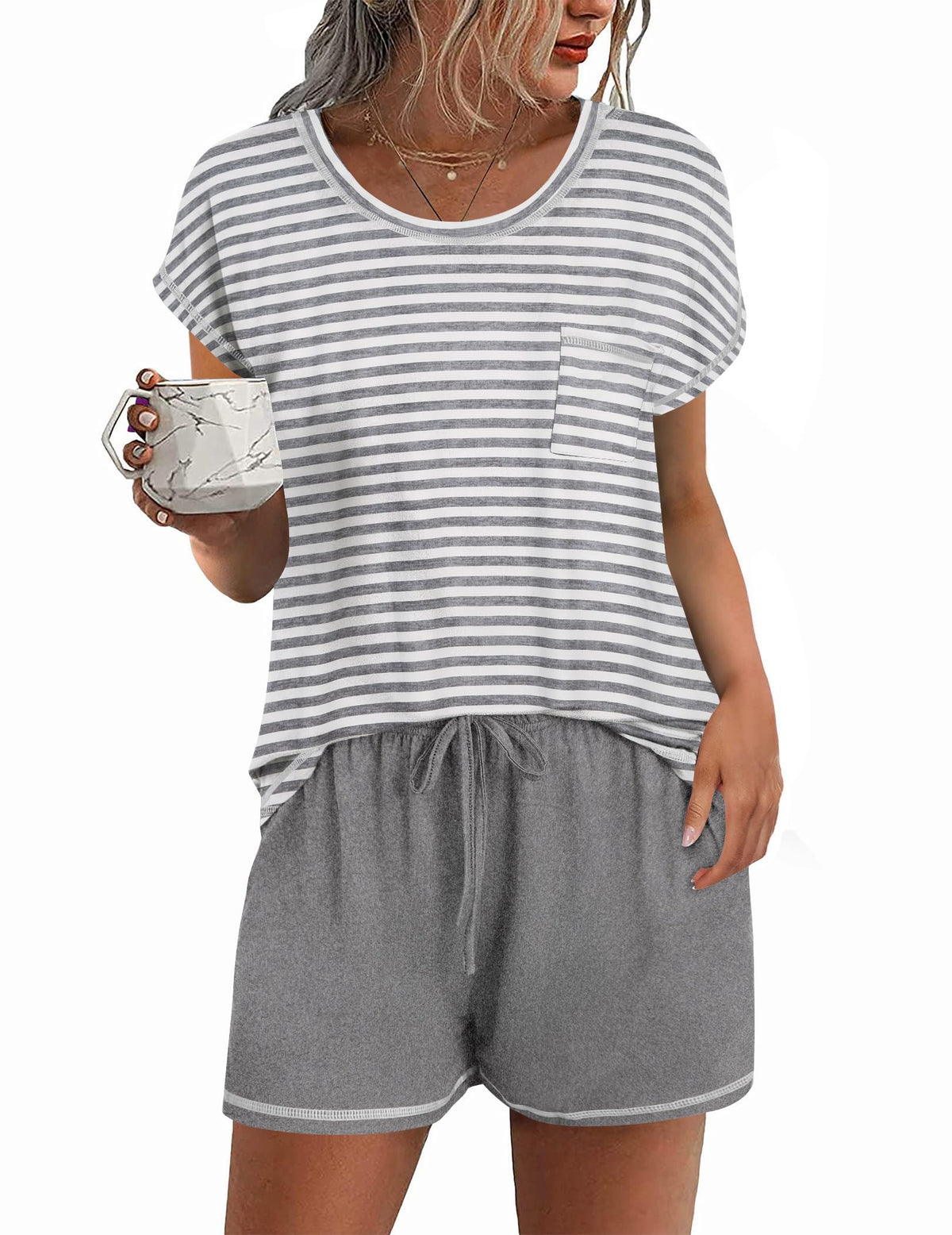 Ekouaer Womens Pajama Sets 2 Piece Pjs Short Sleeve Top and Shorts