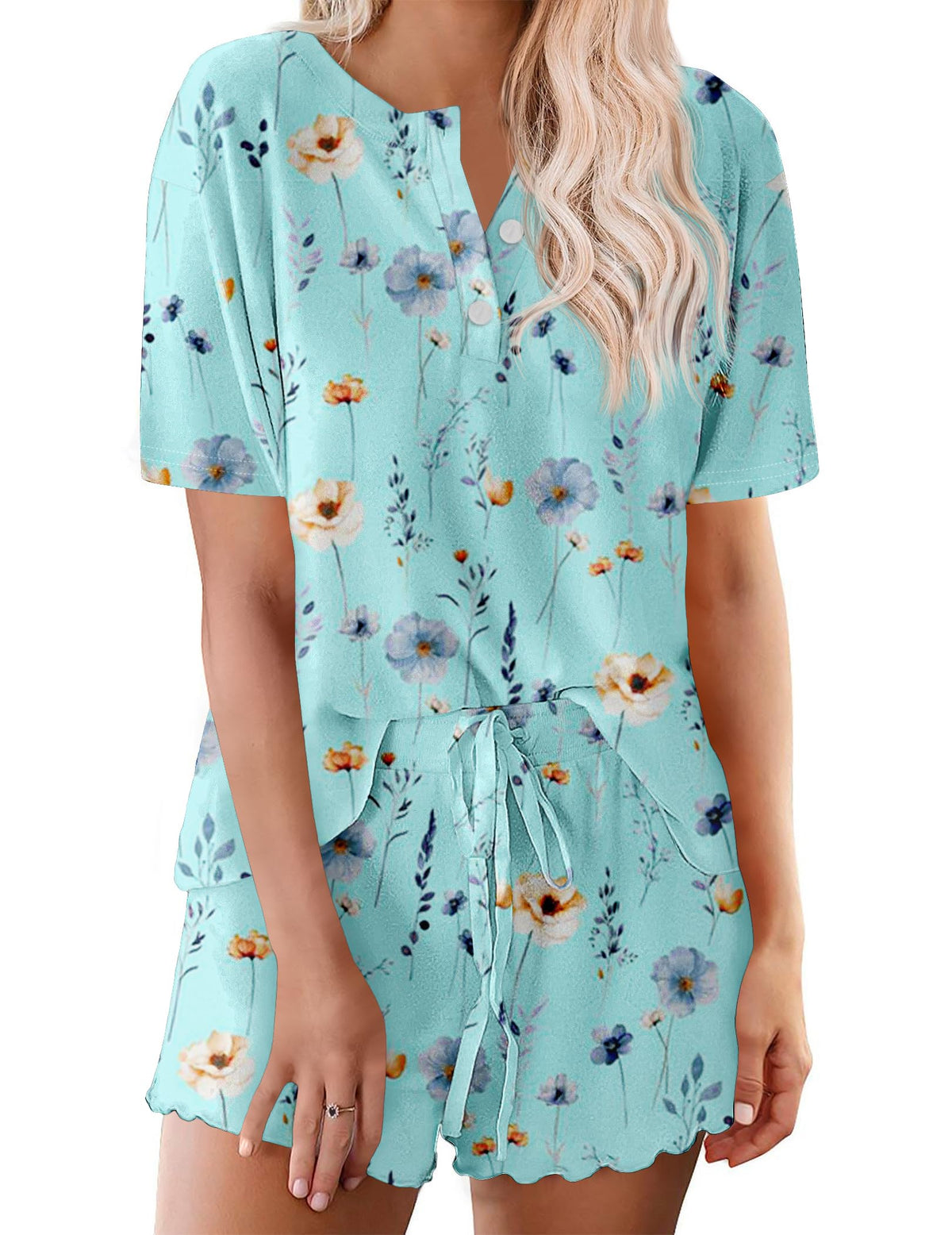 Ekouaer Pajamas Set for Women Short Sleeve Lounge Set 2 Piece Soft Cute Pjs