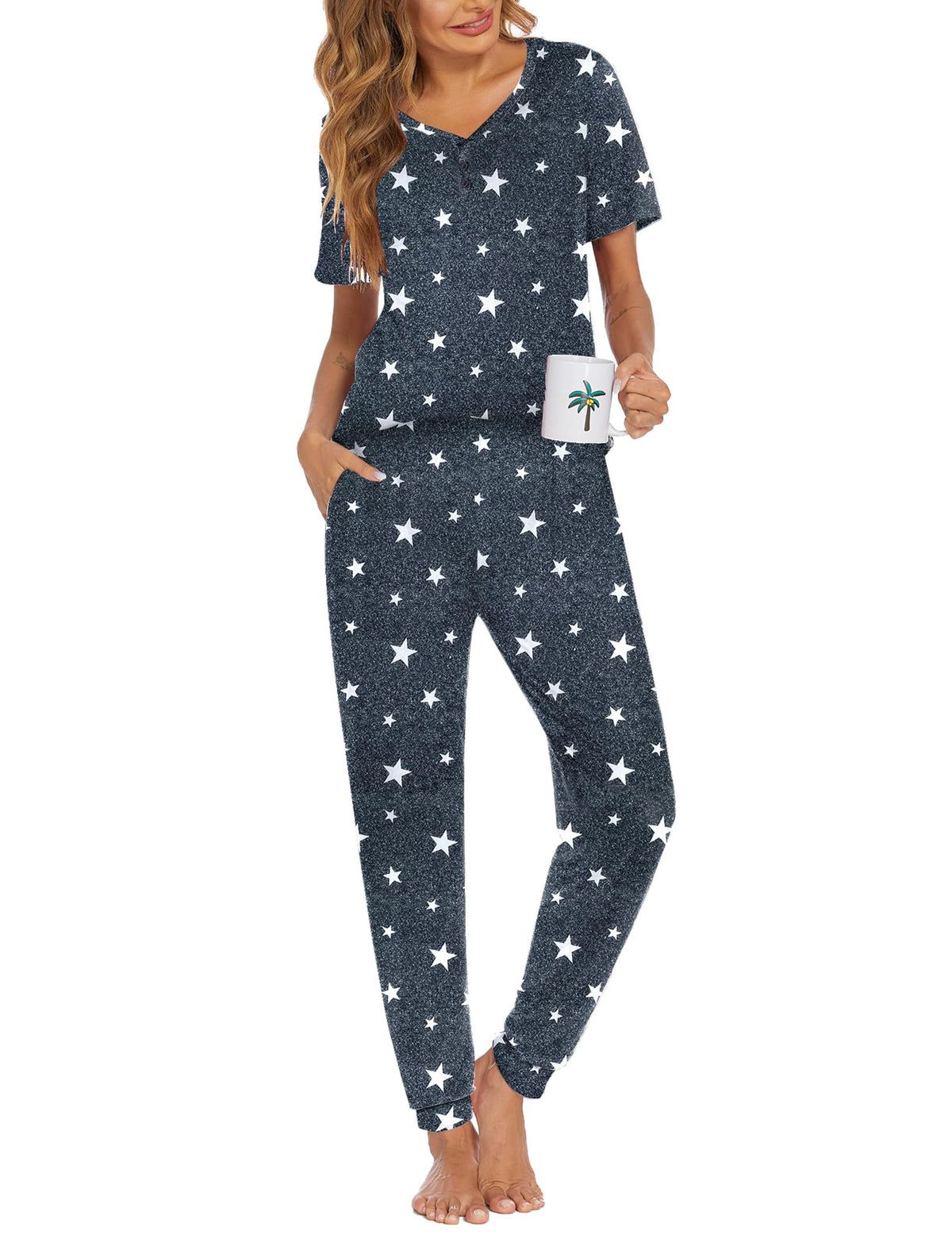Ekouaer Pajamas for Women Set 2 Piece Short Sleeve Fall Pjs with Pockets