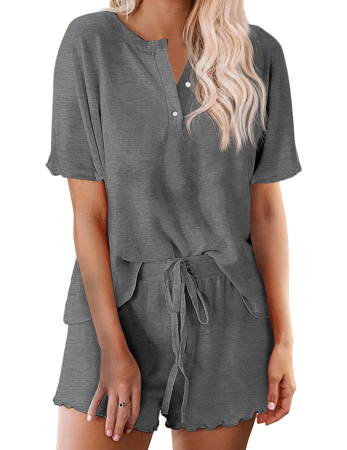 Ekouaer Pajamas Set for Women Short Sleeve Lounge Set 2 Piece Soft Cute Pjs