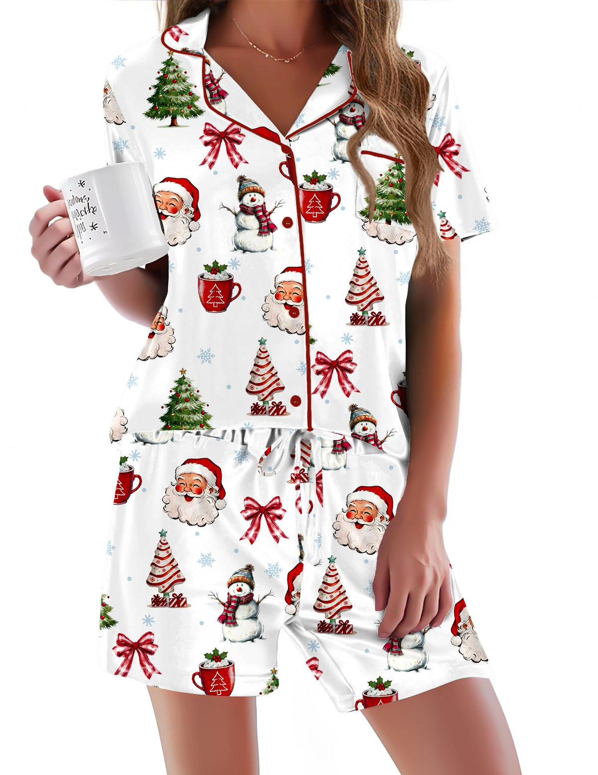 Ekouaer Pajamas Set for Women Short Sleeve Sleepwear Button Down Pj XS-XXXL
