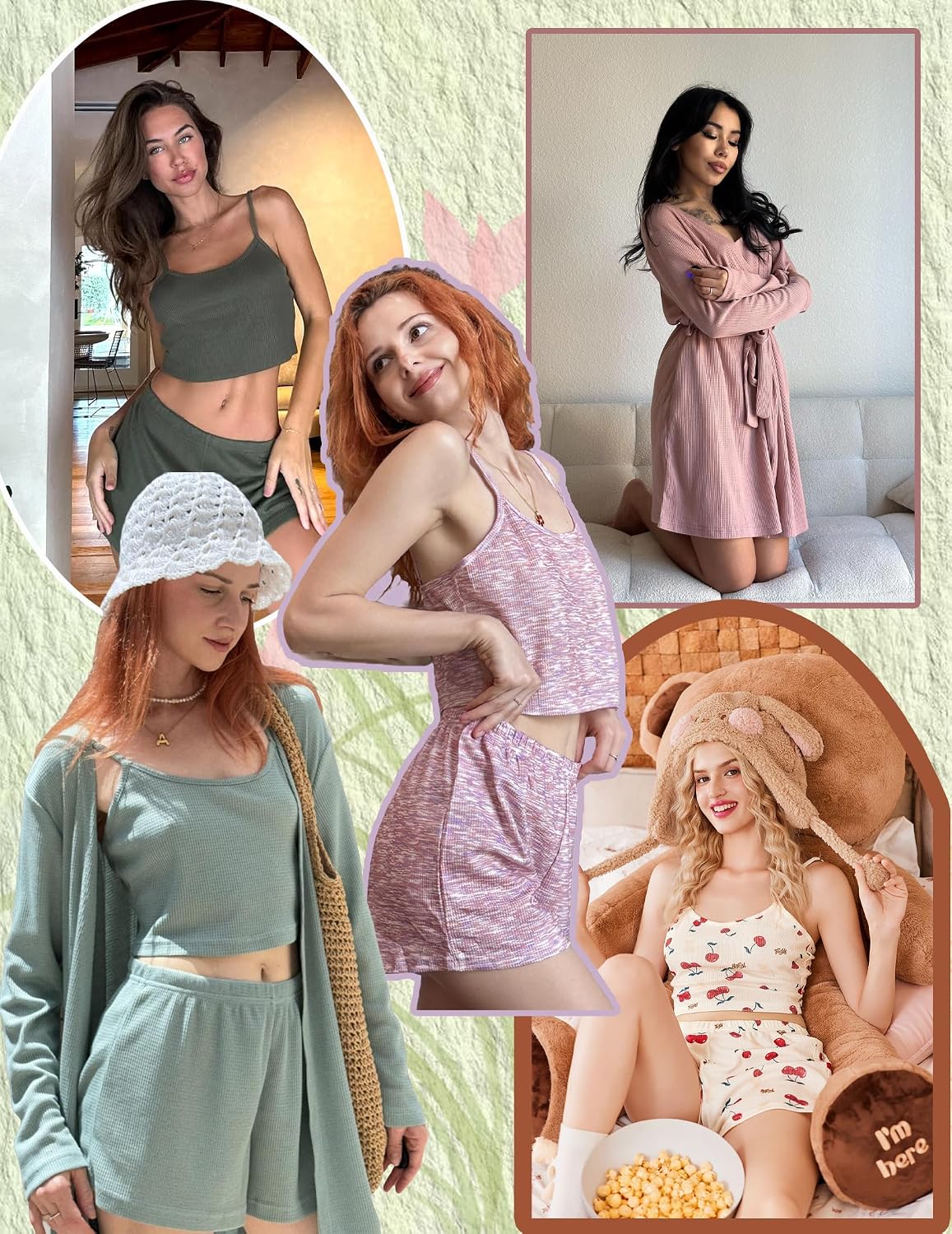 Ekouaer Pajamas for Women Set 3 Piece Soft Waffle Knit Loungewear Outfit