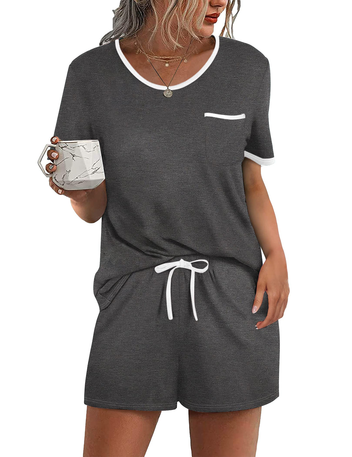 Ekouaer Pajamas for Womens Set 2 Piece Soft Sleepwear, Chest Pocket