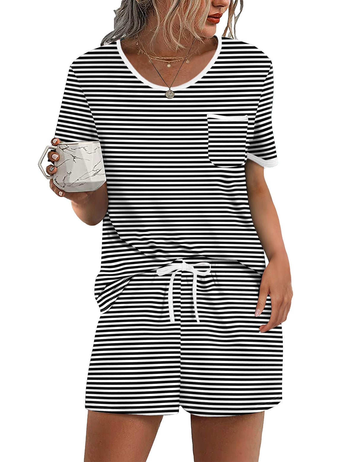 Ekouaer Pajamas for Womens Set 2 Piece Soft Sleepwear, Chest Pocket