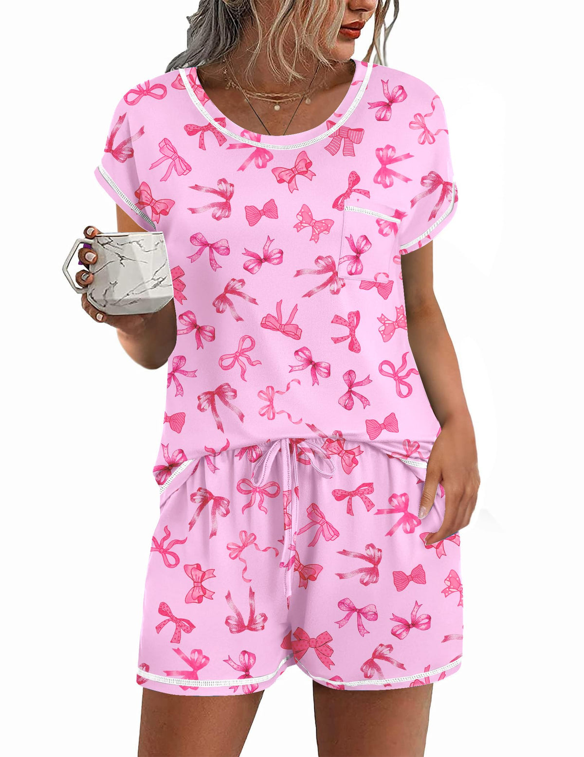 Ekouaer Womens Pajama Sets 2 Piece Pjs Short Sleeve Top and Shorts