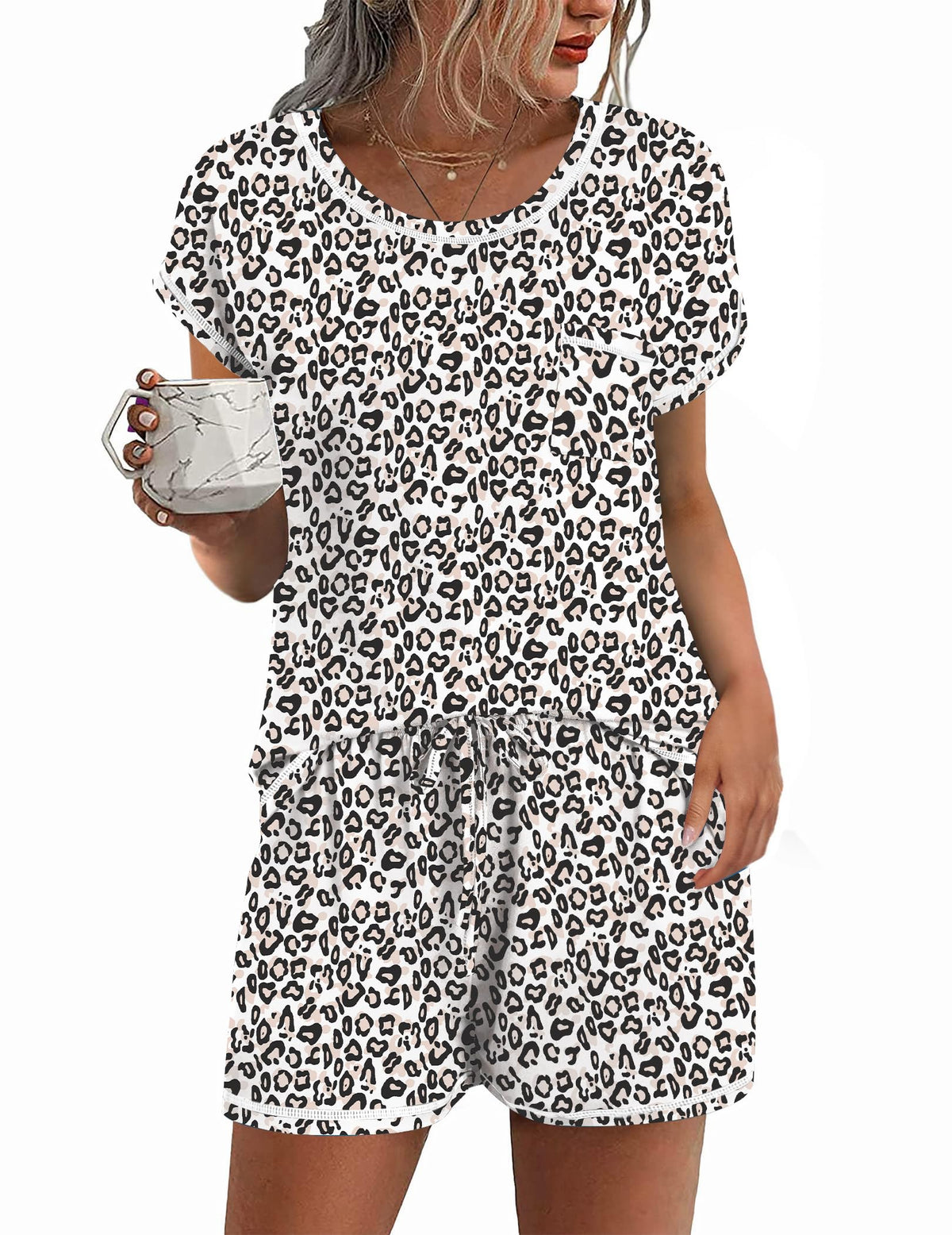 Ekouaer Womens Pajama Sets 2 Piece Pjs Short Sleeve Top and Shorts